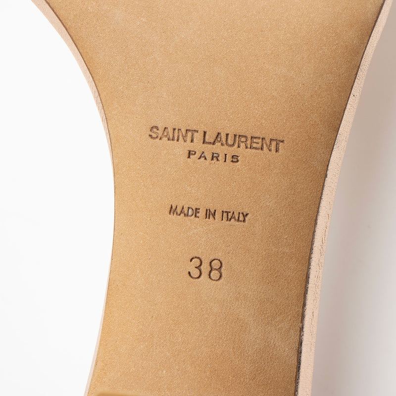 Saint Laurent Metallic Lambskin Amber Sandals - Size 8 / 38 (SHF-fnncon)