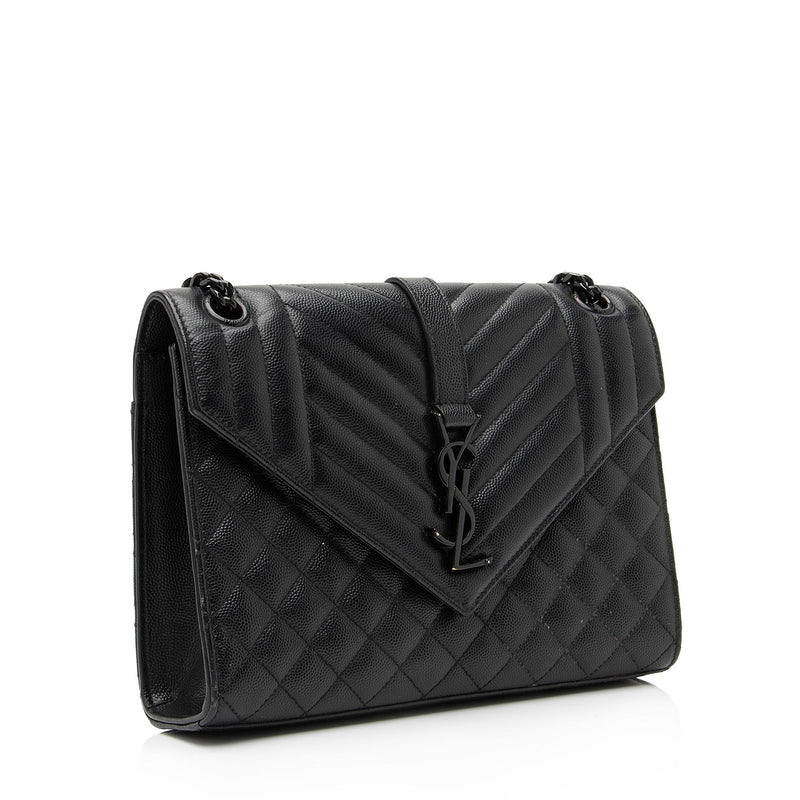 Saint Laurent - Envelope Medium Quilted Textured-leather Shoulder Bag - Black