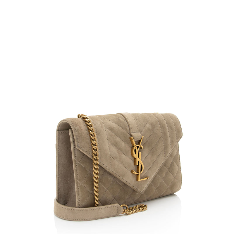 Saint Laurent Mixed Matelasse Suede Monogram Small Shoulder Bag (SHF-zJcR5Y)