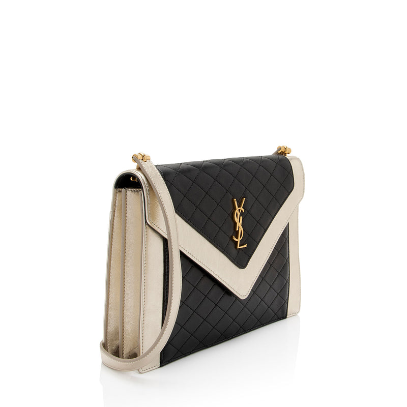 Saint Laurent Quilted Lambskin Monogram Gaby Shoulder Bag (SHF-8HOn3a)