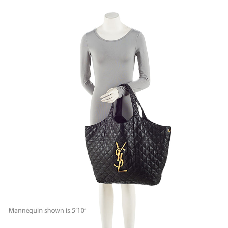 Saint Laurent Quilted Lambskin Monogram Icare Maxi Shopping Tote (SHF-wrAW37)