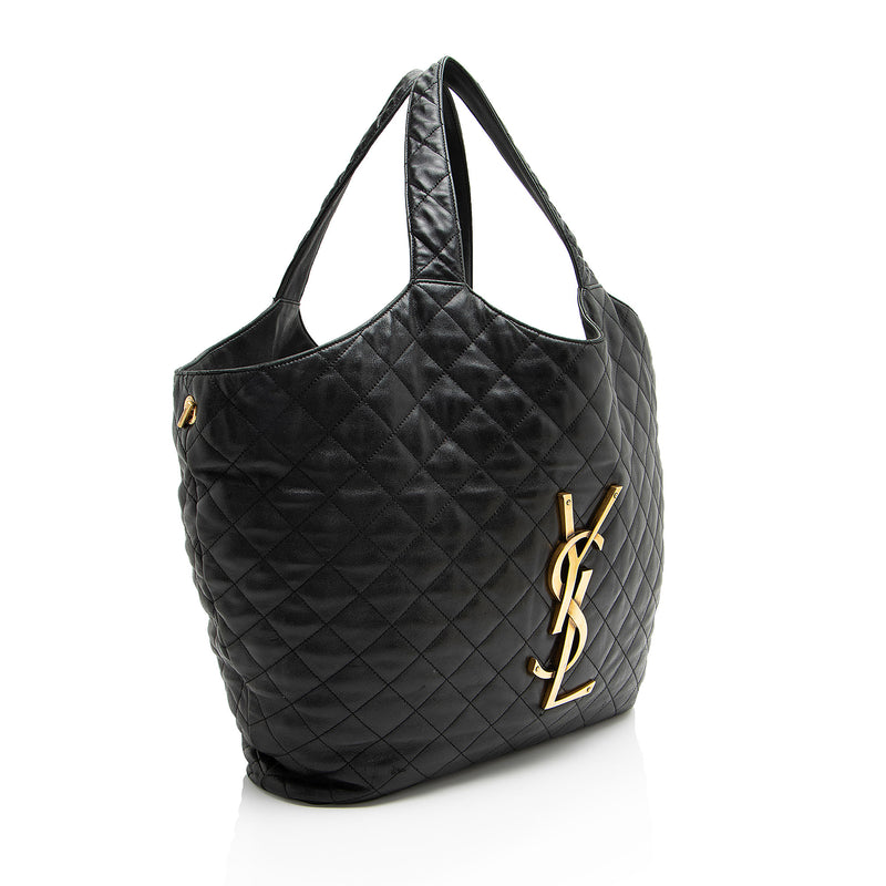 Saint Laurent Quilted Lambskin Monogram Icare Maxi Shopping Tote (SHF-wrAW37)