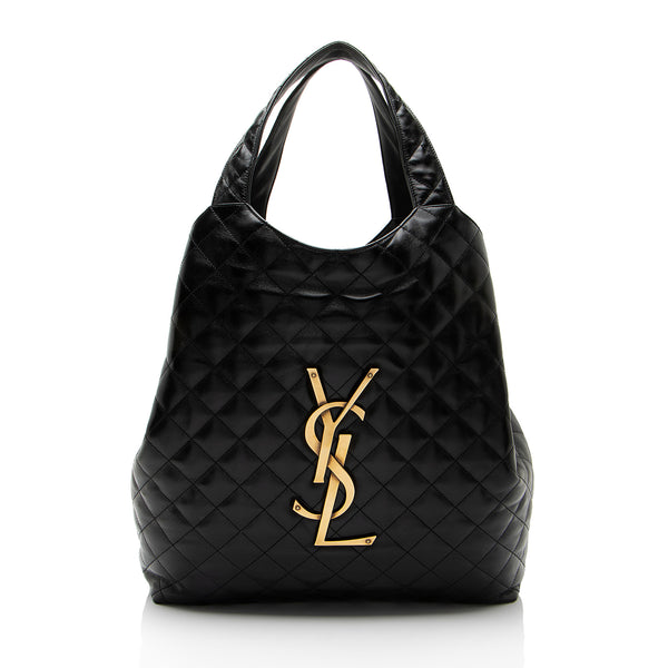 Saint Laurent Quilted Lambskin Monogram Icare Maxi Shopping Tote (SHF-kQ3hRQ)