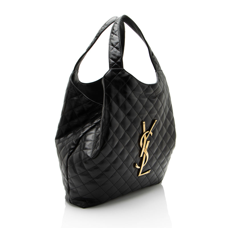 Saint Laurent Quilted Lambskin Monogram Icare Maxi Shopping Tote (SHF-kQ3hRQ)