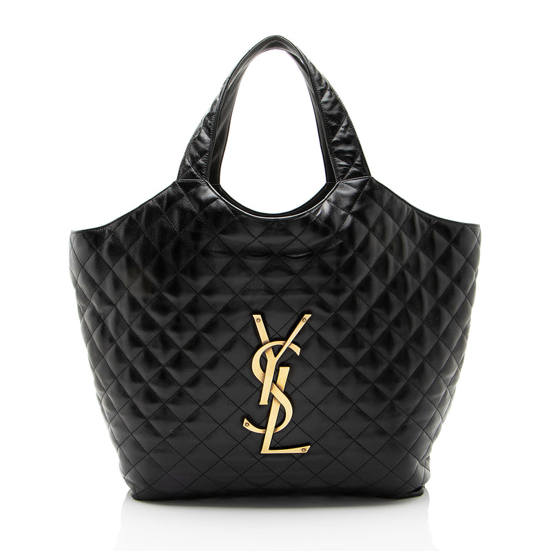 Saint Laurent Quilted Lambskin Monogram Icare Maxi Shopping Tote (SHF-kQ3hRQ)