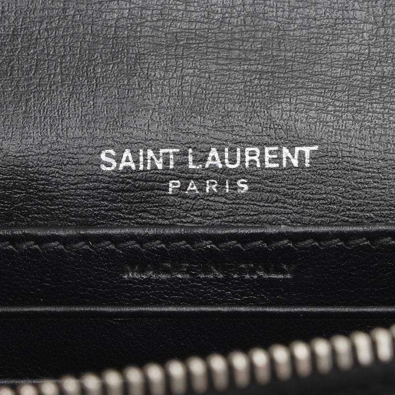 YVES SAINT LAURENT Monogram Compact Leather Zip Wallet Grey