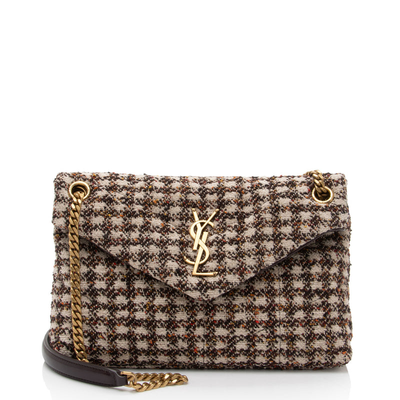 Saint Laurent Tweed Monogram LouLou Chain Medium Shoulder Bag (SHF-2WQOI0)