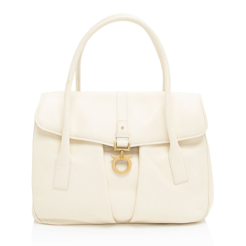 Salvatore Ferragamo Leather Gancini Flap Satchel (SHF-BYFop9)