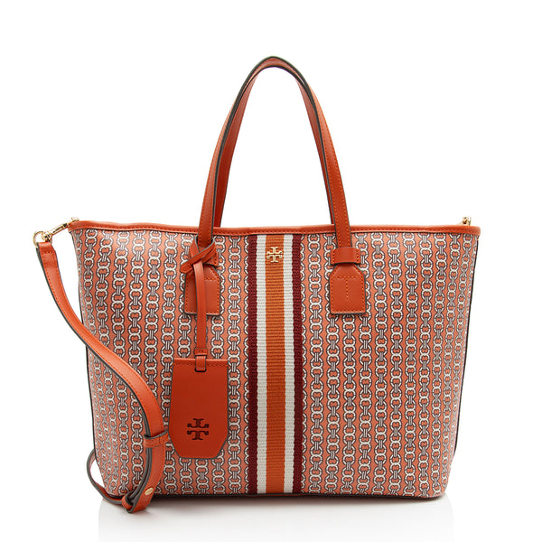 Tory Burch Coated Canvas Gemini Link Small Tote (SHF-eqWAGD)