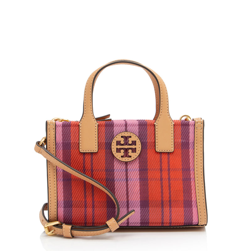 Tory Burch Nylon Mesh Plaid Mini Tote (SHF-ZEFiBl)