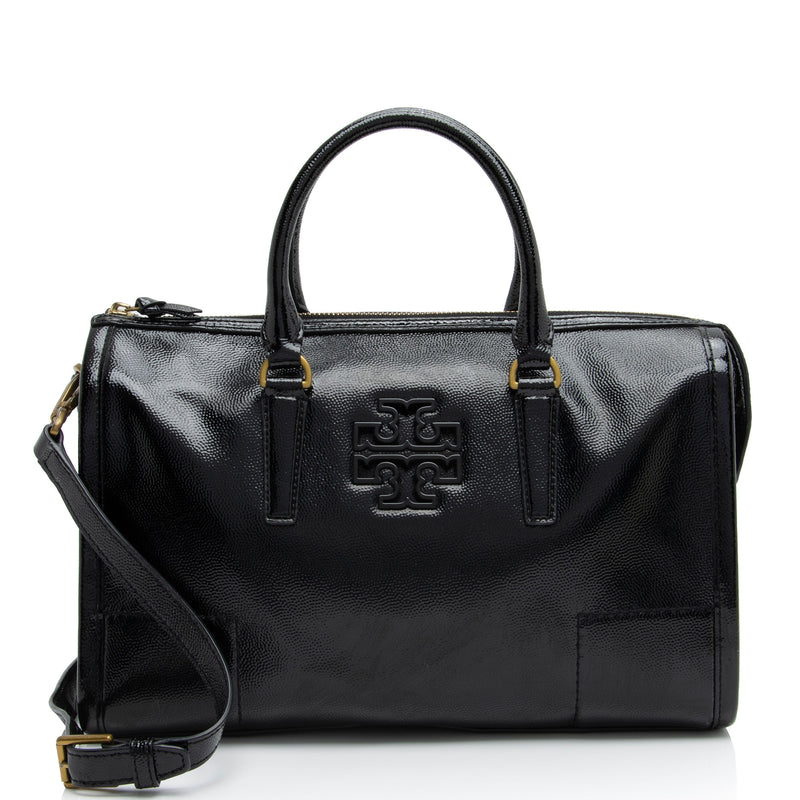 Tory Burch Patent Leather Britten Medium Boston Bag (SHF-SCM5mw)