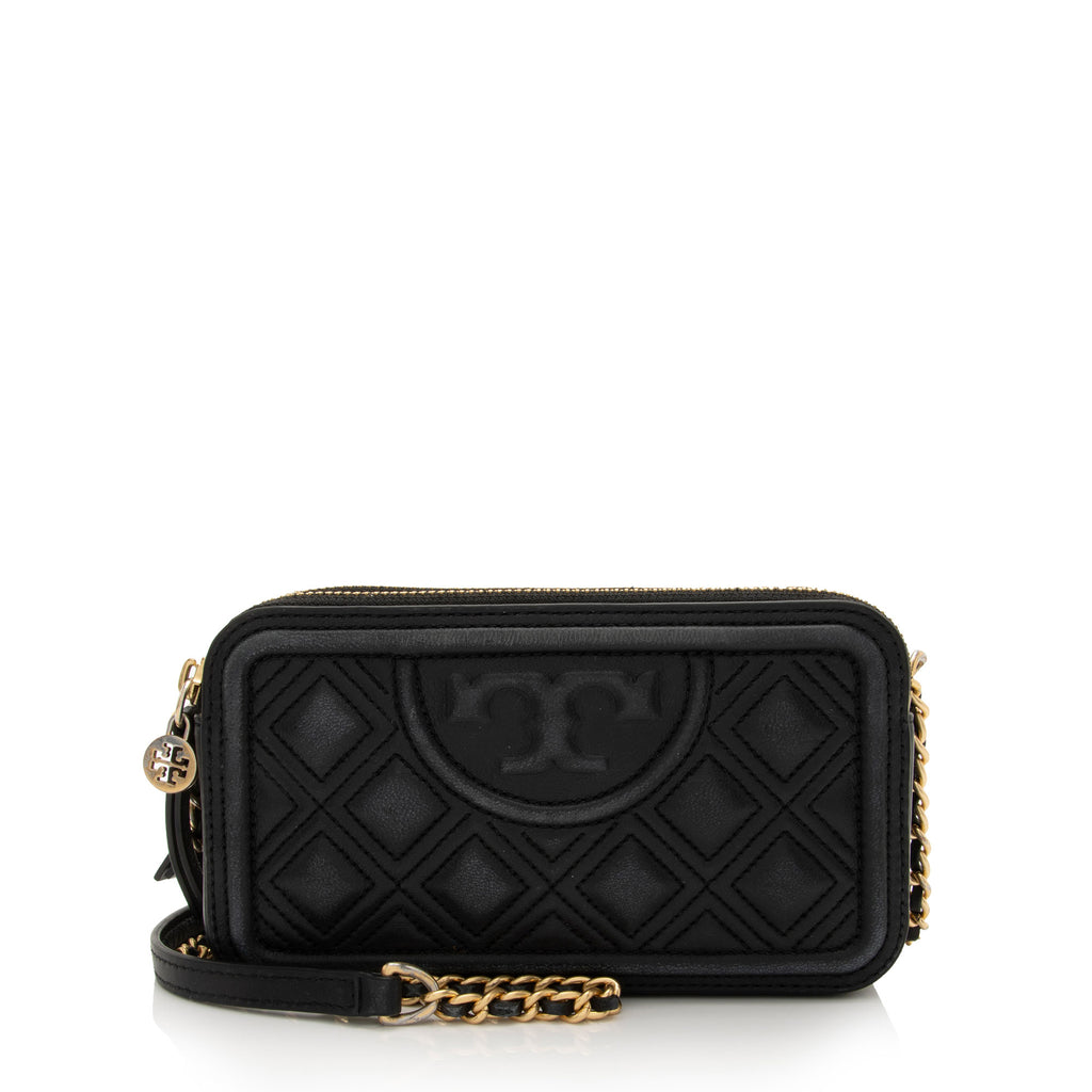 Original tory burch Fleming double zip mini bag black, Women's