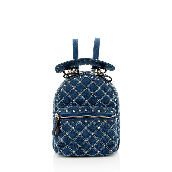 Valentino Denim Rockstud Spike Mini Backpack (SHF-14991)