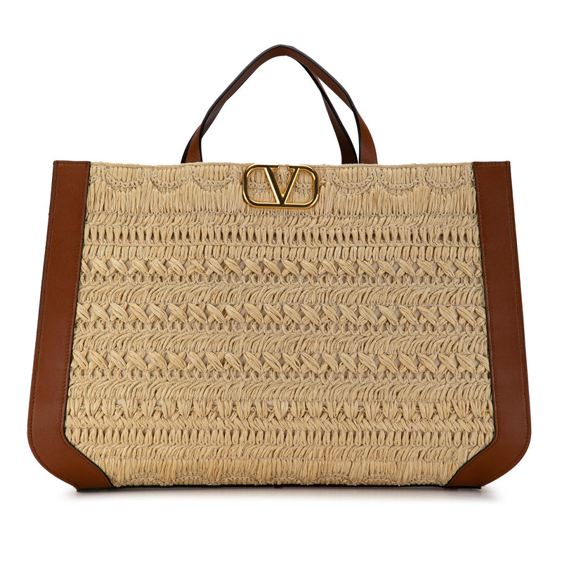 Valentino Embroidered Raffia VLogo Signature Tote Bag (SHG-95oZlQ)