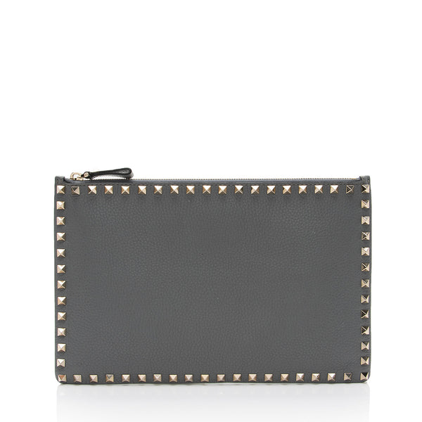 Valentino Leather Rockstud Large Flat Clutch (SHF-mrO7dS)