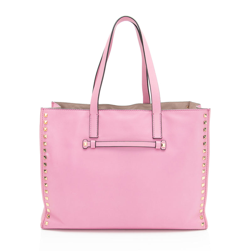 Valentino Leather Rockstud Open Medium Tote (SHF-f41IIQ)