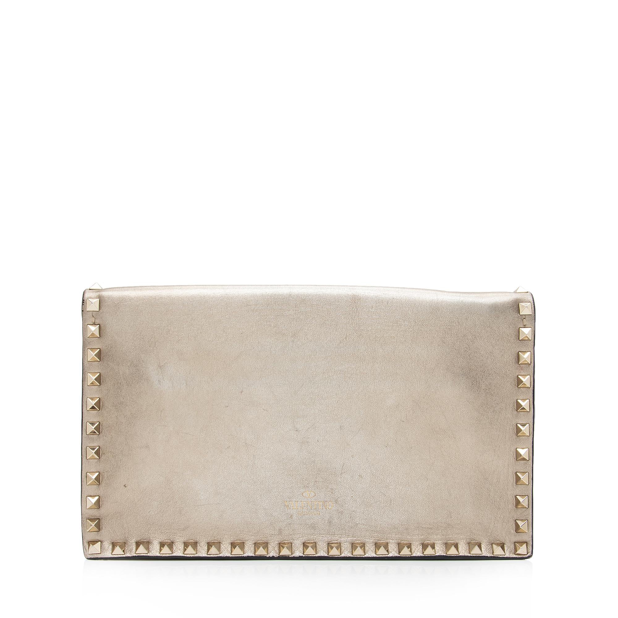 Valentino Metallic Nappa Leather Rockstud Clutch (SHF-23144)