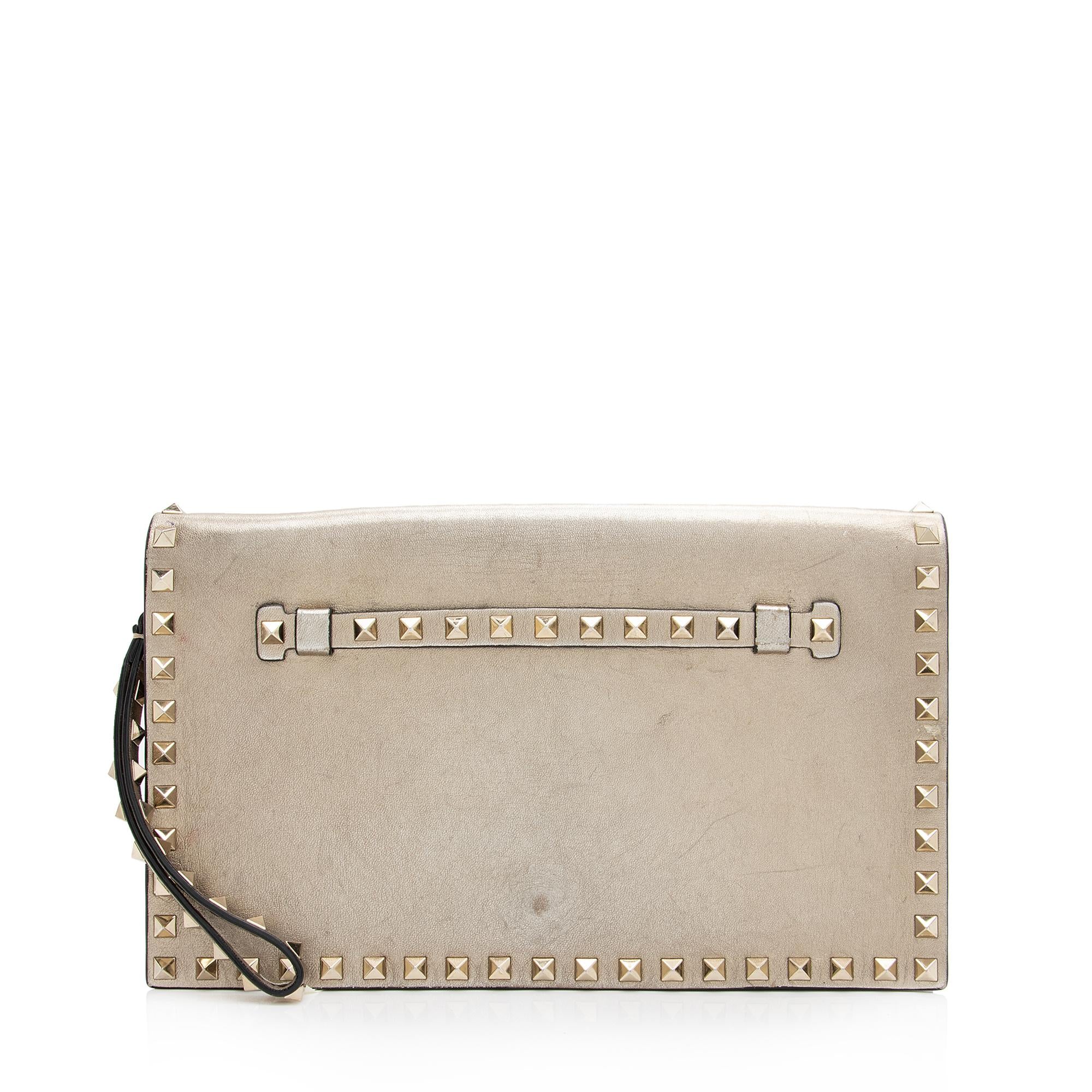 Valentino Metallic Nappa Leather Rockstud Clutch (SHF-23144)