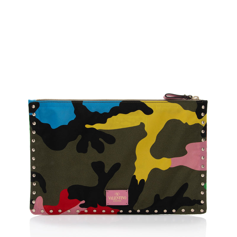 Valentino Nylon Psychedelic Camouflage Rockstud Zip Pouch (SHF-yjVFsA)