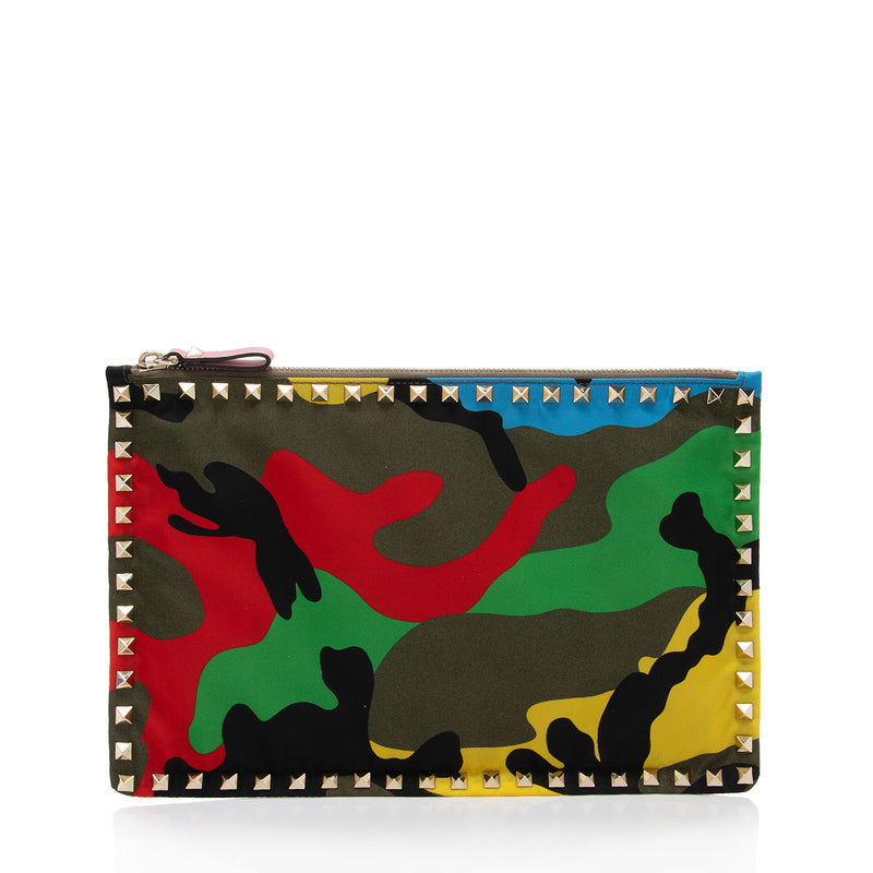 Valentino Nylon Psychedelic Camouflage Rockstud Zip Pouch (SHF-yjVFsA)