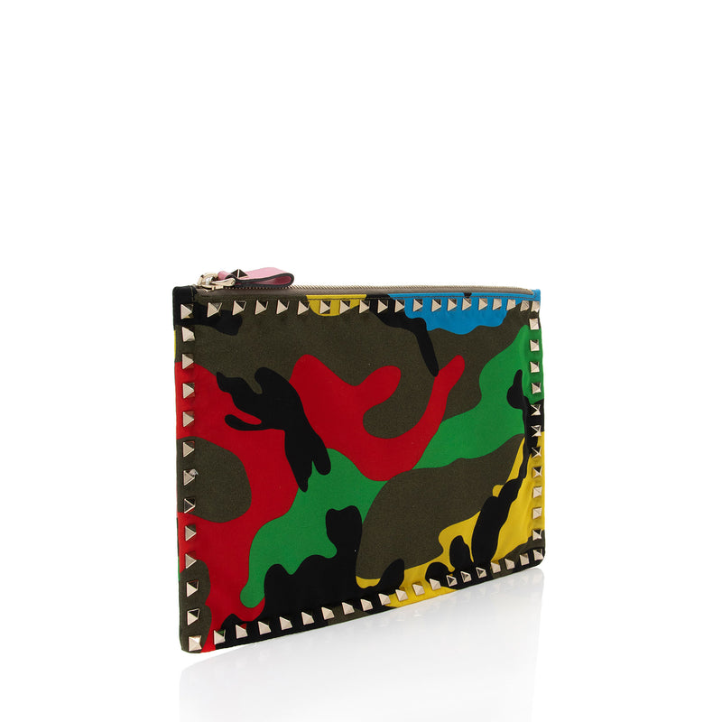 Valentino Nylon Psychedelic Camouflage Rockstud Zip Pouch (SHF-yjVFsA)