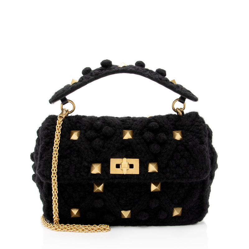 Valentino Wool Roman Stud Shoulder Bag (SHF-ZSmRY9)