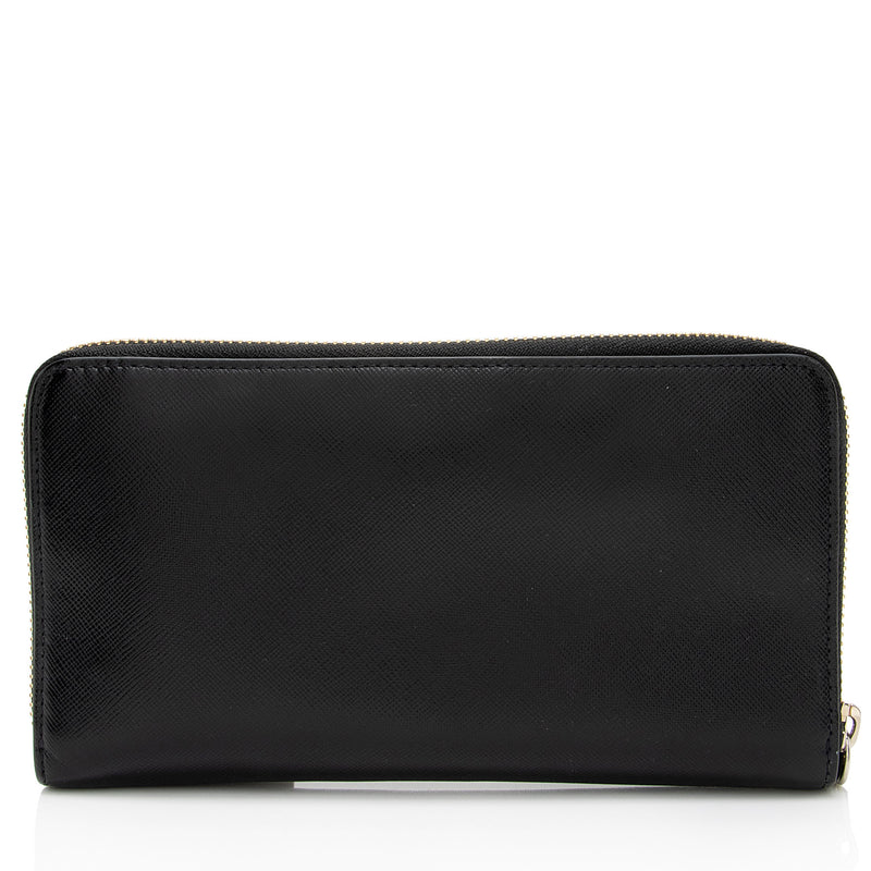 Versace Calfskin V Stitch Zip Around Continental Wallet (SHF-5uxipD)