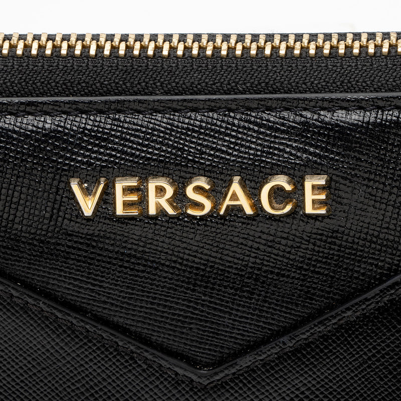 Versace Calfskin V Stitch Zip Around Continental Wallet (SHF-5uxipD)