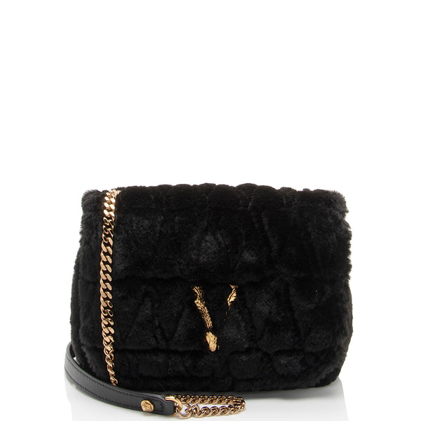 Versace Faux Fur Virtus Shoulder Bag (SHF-9AXZ0I)