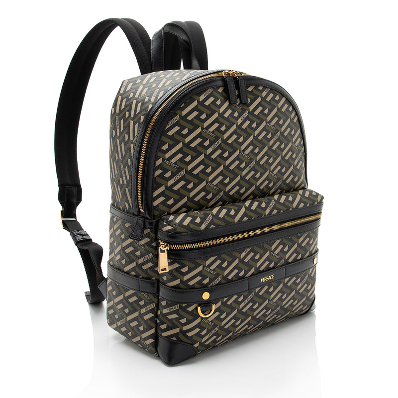 Versace La Greca Coated Canvas Backpack (SHF-7wZglL)