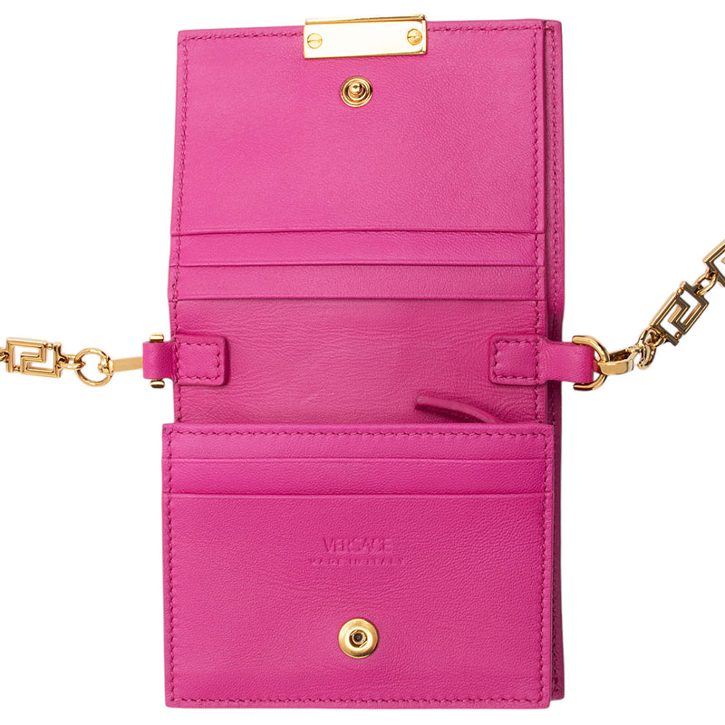 Versace Leather Greca Goddess Bi-Fold Chain Wallet (SHF-uBZwny)