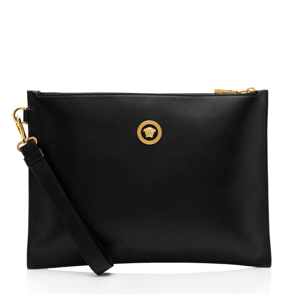 Versace Leather Medusa Zip Clutch (SHF-oAJMHF)