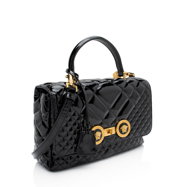 Versace Patent Leather Medusa Padlock Icon Top Handle (SHF-NPGhZL)