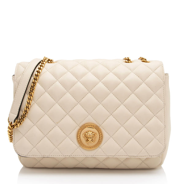 Versace Quilted Leather Medusa Flap Shoulder Bag (SHF-CZWzsb)