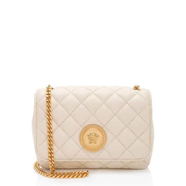 Versace Quilted Leather Medusa Small Flap Shoulder Bag (SHF-4yohRj)