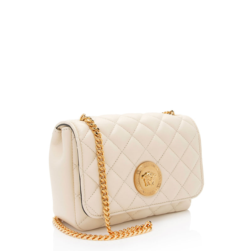 Versace Quilted Leather Medusa Small Flap Shoulder Bag (SHF-4yohRj)