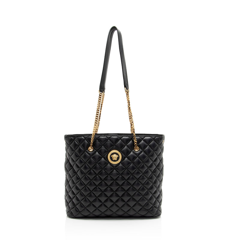 Versace Quilted Leather Medusa Tribute Chain Tote (SHF-5TAeSY)