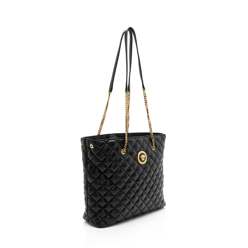 Versace Quilted Leather Medusa Tribute Chain Tote (SHF-5TAeSY)