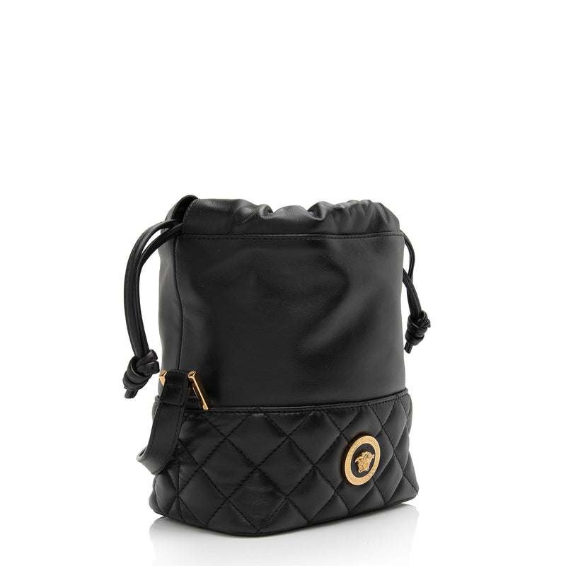 Versace Quilted Smooth Calfskin Le Medusa Small Bucket Bag (SHF-W0OUZR)