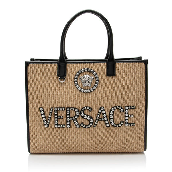 Versace Raffia Studded La Medusa Large Tote (SHF-CojzNo)