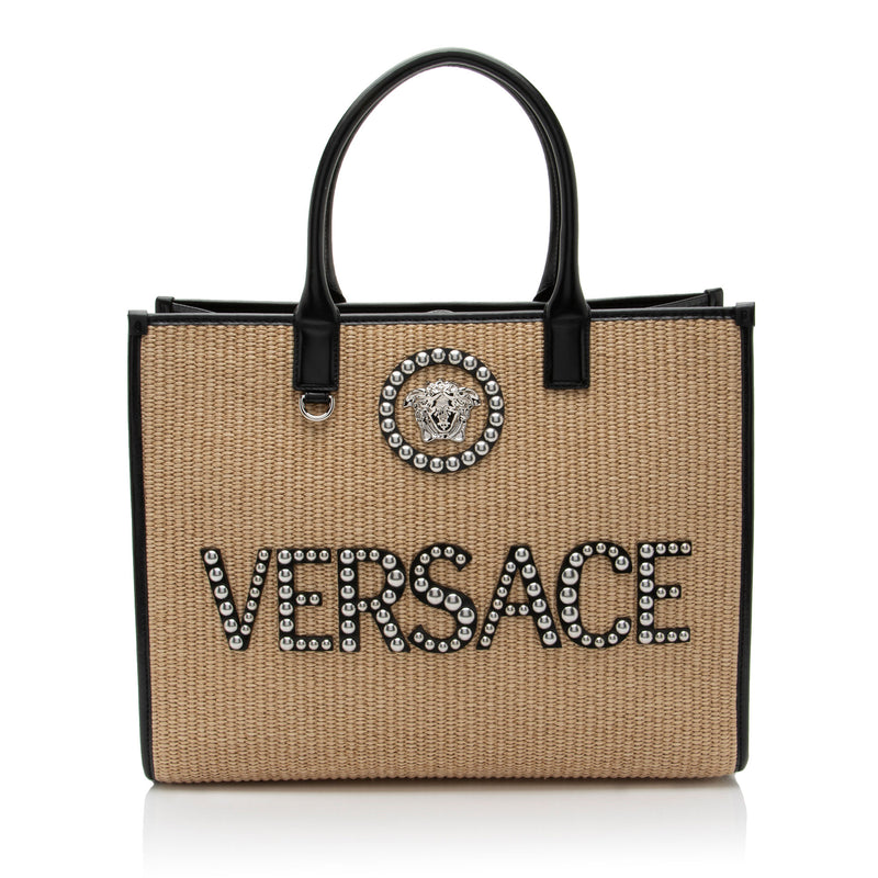 Versace Raffia Studded La Medusa Large Tote (SHF-CojzNo)