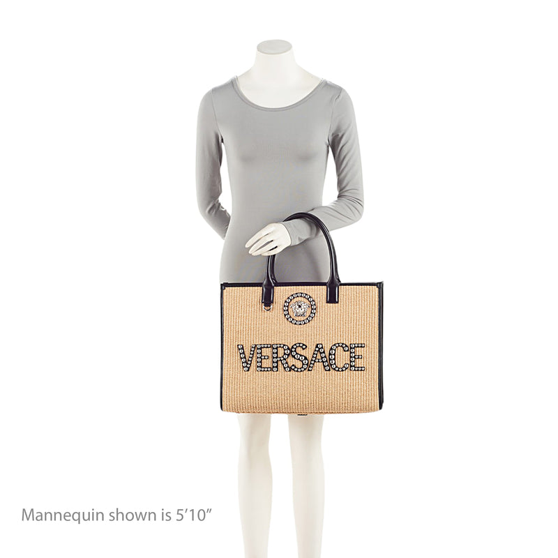 Versace Raffia Studded La Medusa Large Tote (SHF-CojzNo)