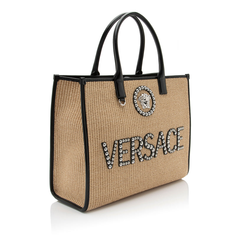 Versace Raffia Studded La Medusa Large Tote (SHF-CojzNo)