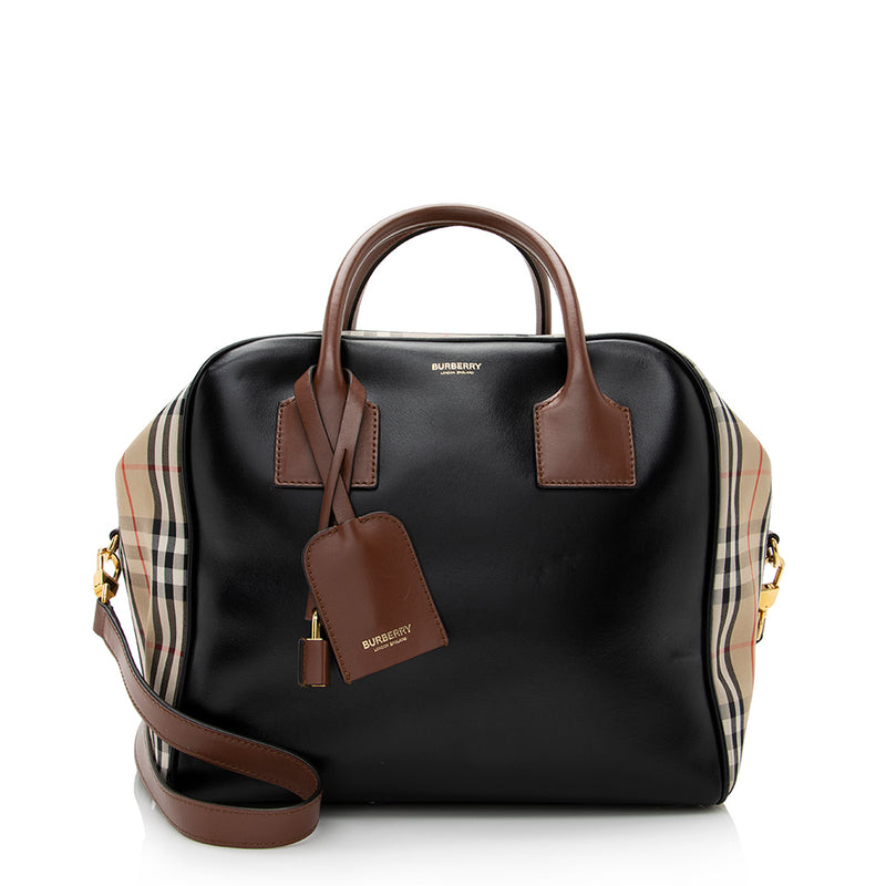 Burberry Mini Check Canvas & Leather Bowling Bag