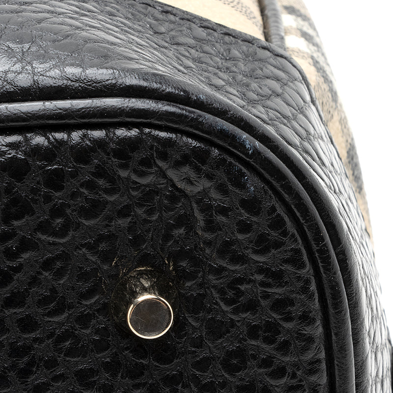 BURBERRY Haymarket Check Coated Canvas Bowling Bag Rare EUC Leather  Handles/Trim