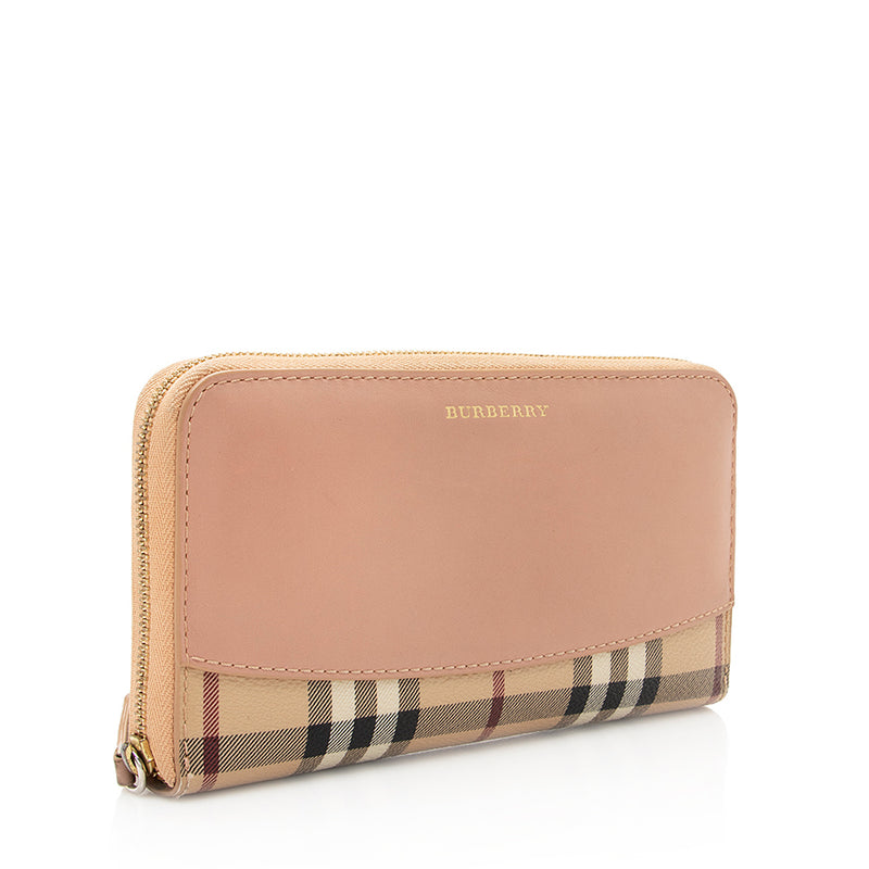 Burberry Check Embossed Patent Leather Zip Around Wallet