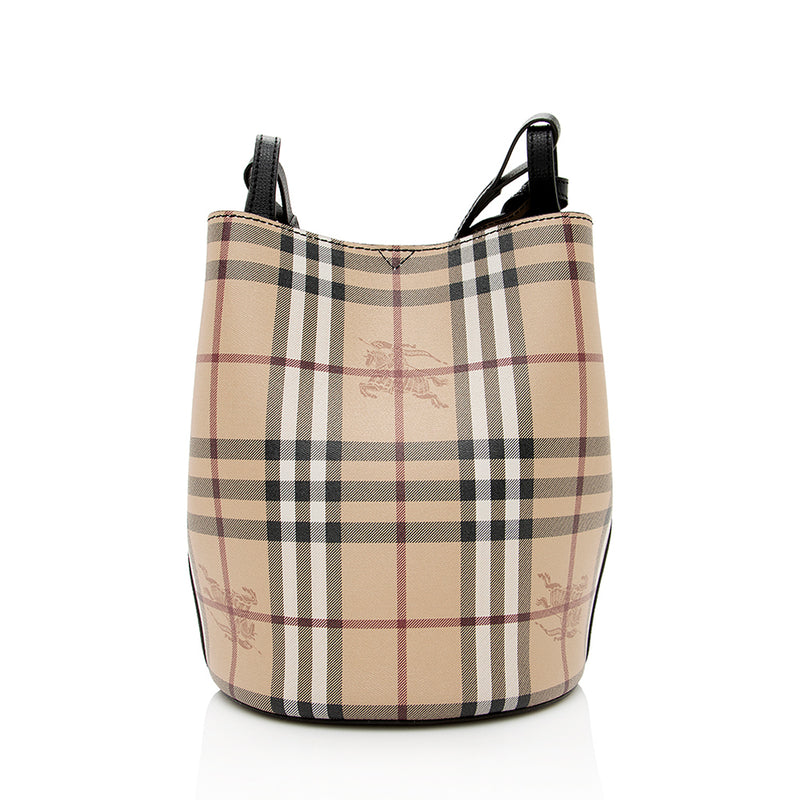 Burberry HESTON Bucket Bag- BRIT GRAINY CANVAS CHECK TASSE SM- Burgundy Red