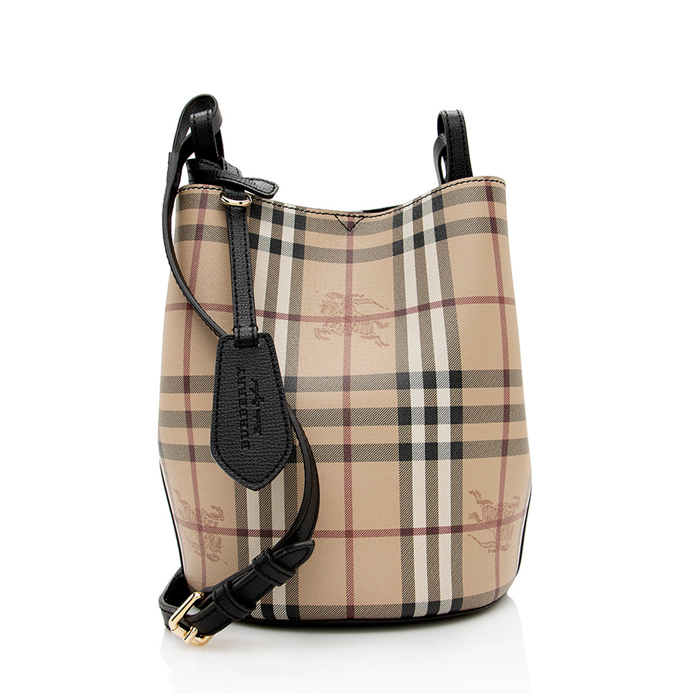 Burberry Bucket Beige Haymarket Check Coated Canvas and Leather Bucket Bag  Burberry