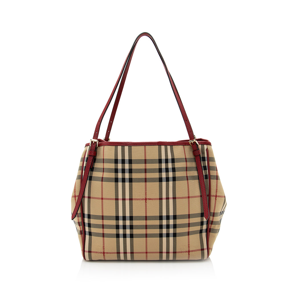 Authentic Burberry NOVA Check Front Pocket Coated Canvas Tote Bag