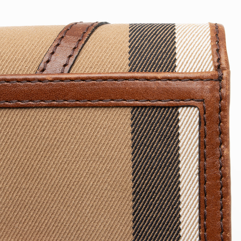 Monogram Stripe E-canvas and Leather Belt in Bridle Brown - Women